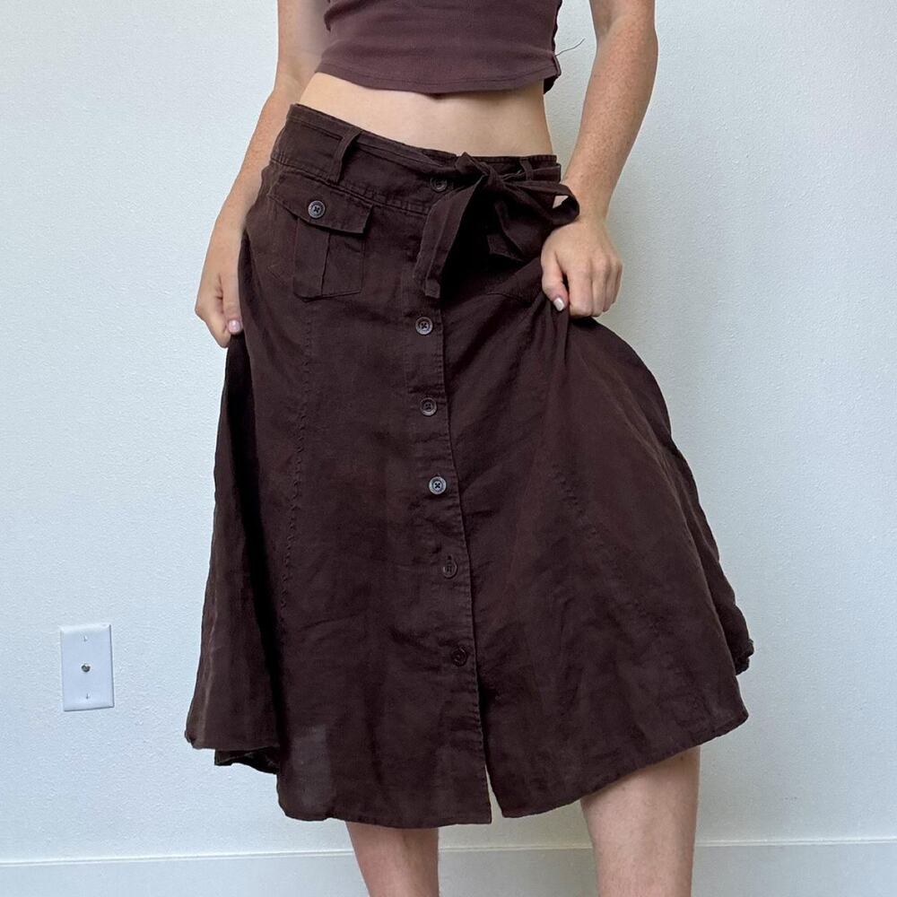 Jones new york brown 100% linen midi skirt